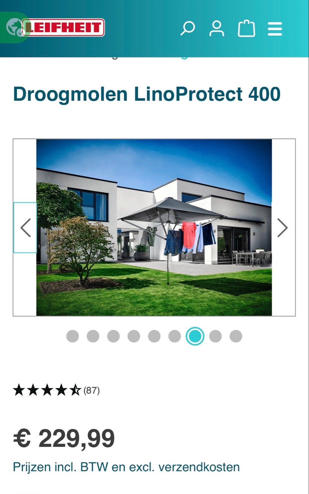 Leifheit Droogmolen LinoProtect 400 met regenbescherming, Ophalen, Nieuw, Droogmolen