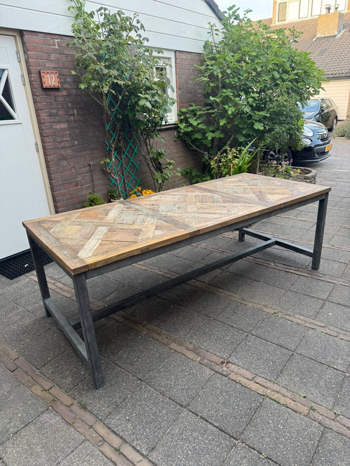 Mooie industriële eettafel met salontafel, Huis en Inrichting, Tafels | Eettafels, Ophalen, Eikenhout, 200 cm of meer, 50 tot 100 cm