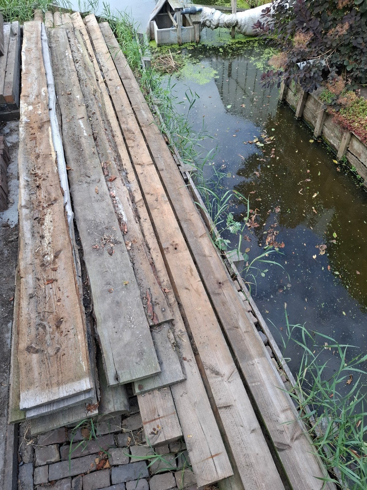 houten palen en planken geimpregneerde palen, Doe-het-zelf en Verbouw, Hout en Planken, Gebruikt, Balk, Overige houtsoorten, Ophalen