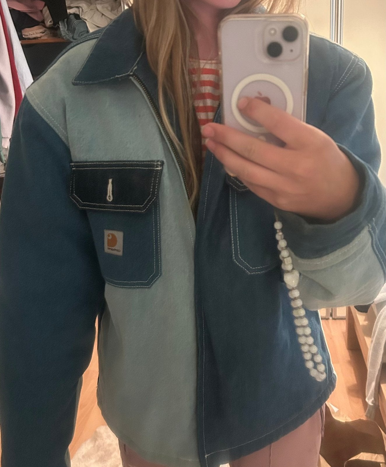 Carhartt WIP denim patchwork jack, Kleding | Heren, Jassen | Zomer, Ophalen of Verzenden, Zo goed als nieuw, Blauw