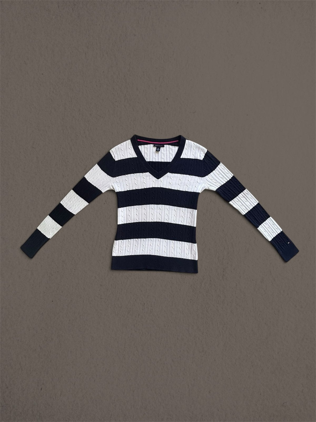 Tommy Hilfiger gestreepte V-hals trui, Kleding | Dames, Truien en Vesten, Ophalen of Verzenden, Zo goed als nieuw, Maat 36 (S)