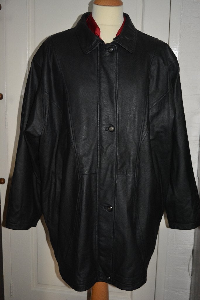 Global Leather, halflange leren jas, maat 52, valt ruim, Zwart, Maat 56/58 (XL), Ophalen of Verzenden, Zo goed als nieuw
