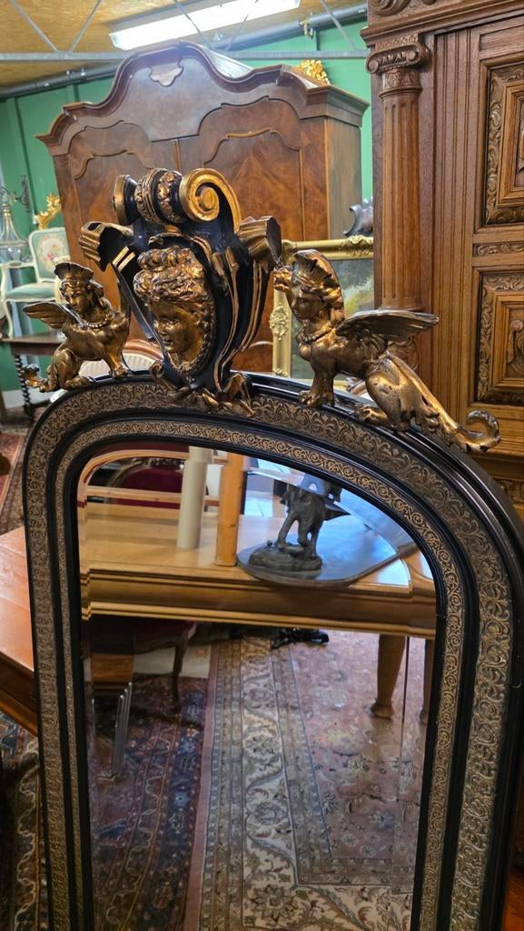 Grote Franse wandspiegel met kuif, Ophalen, Rechthoekig