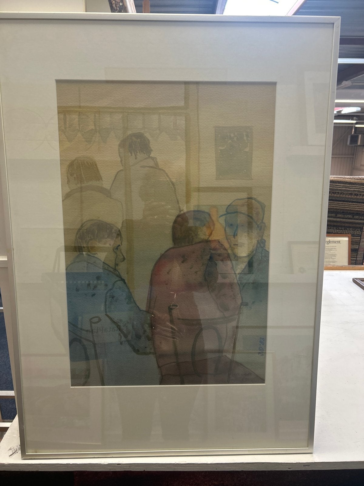 Mooi ingelijst schilderij van mensen in een interieur, Antiek en Kunst, Kunst | Schilderijen | Klassiek, Ophalen, Portret of Personen
