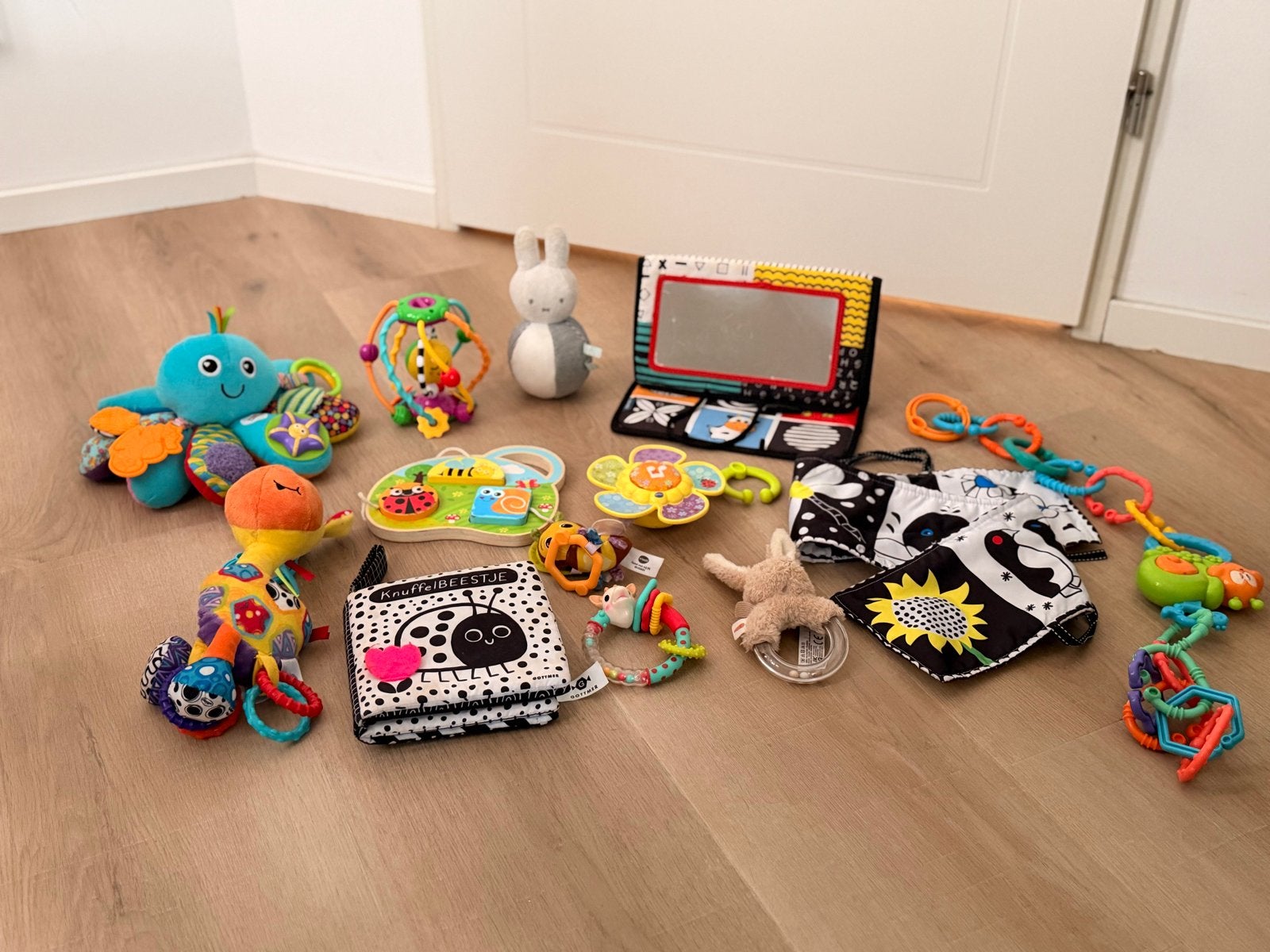 Grote set babyspeelgoed: rammelaars, knuffels, boekjes, Ophalen, Gebruikt, Overige typen, Met geluid