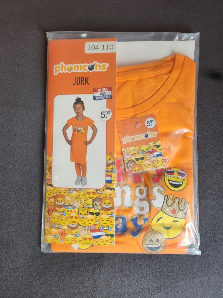 Oranje jurk Phonicons 104-110 NIEUW *, Kinderen en Baby's, Kinderkleding | Maat 104, Ophalen of Verzenden, Nieuw, Meisje, Jurk of Rok