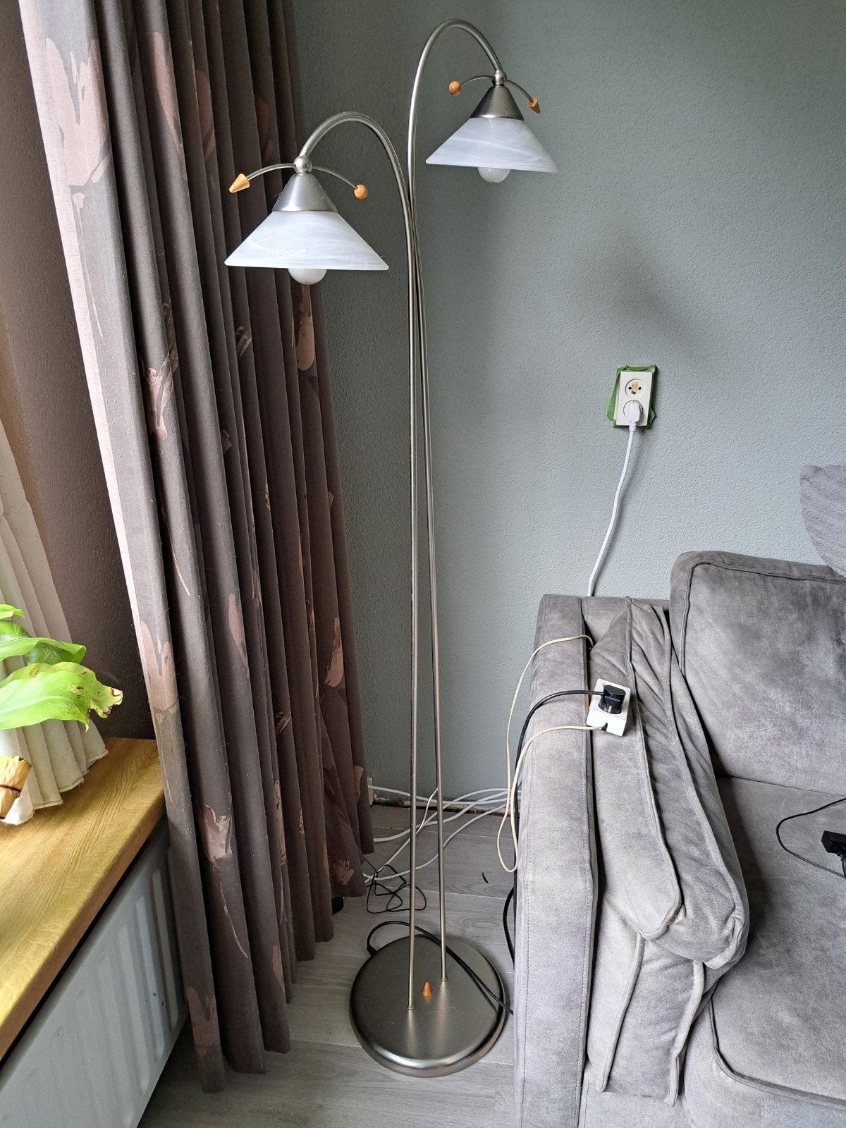 Staande lamp en hanglamp set, Huis en Inrichting, Lampen | Vloerlampen, Ophalen, Gebruikt, E14 (klein), Glas