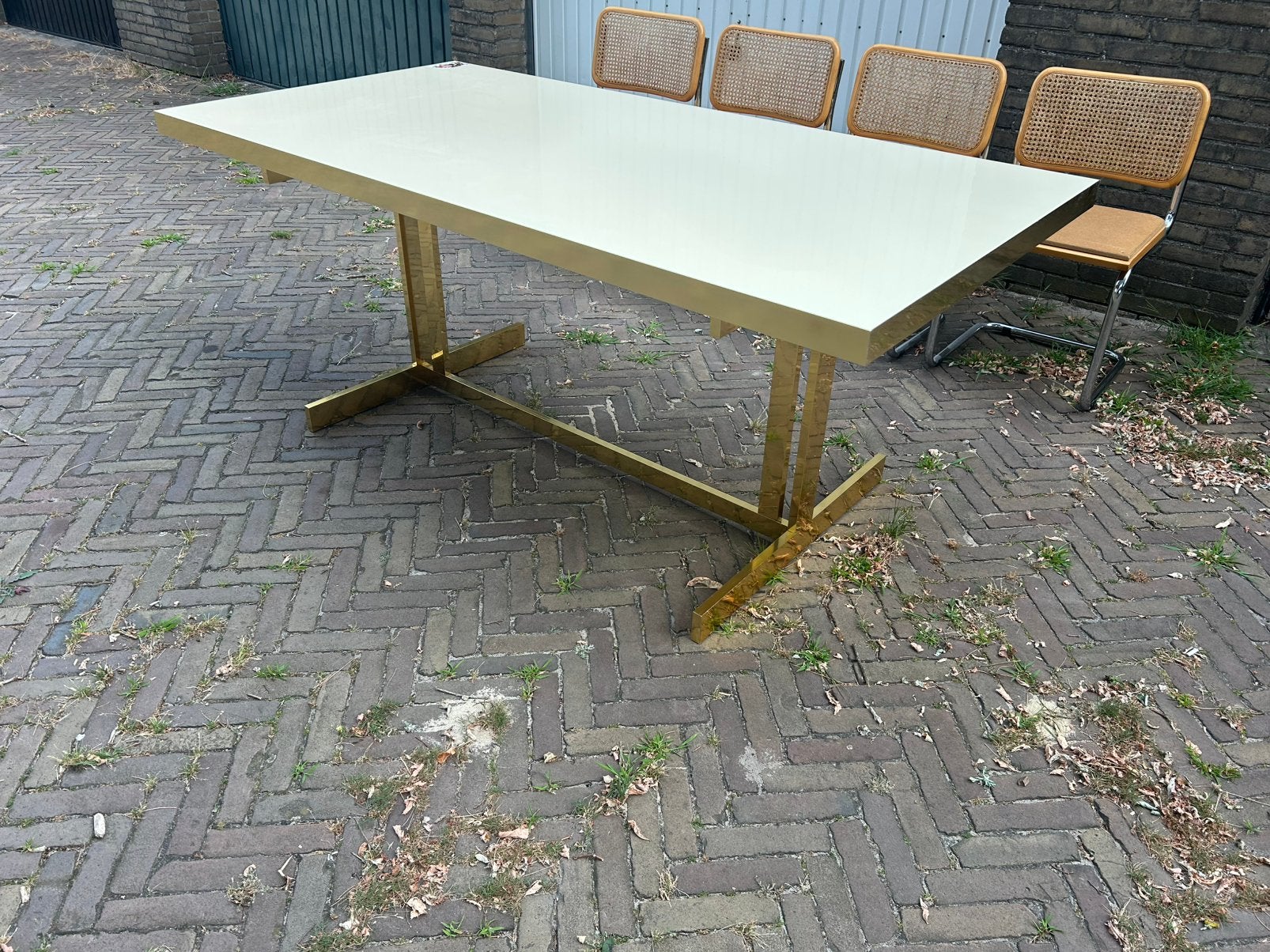 Hollywood Regency Eettafel – Stijl Willy Rizzo (70s), Ophalen of Verzenden, Zo goed als nieuw, 4 tot 6 stoelen