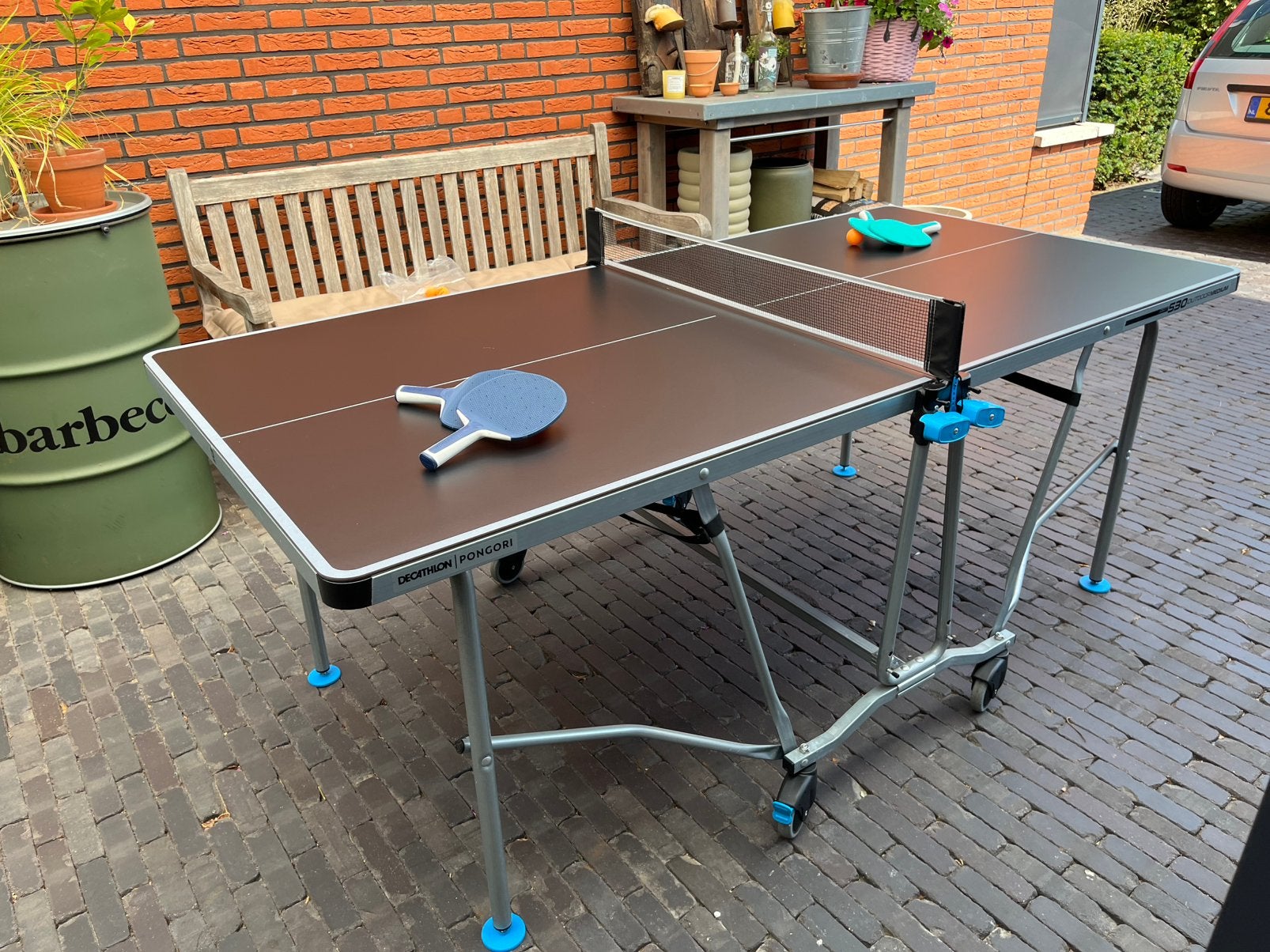Pongori Tafeltennistafel PPT 500 / 530 Outdoor medium, Ophalen, Zo goed als nieuw, Tafel Outdoor, Verrijdbaar