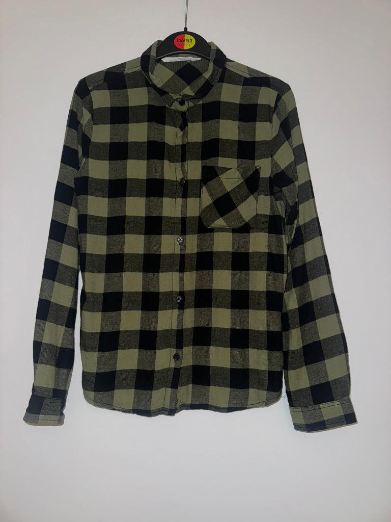 H&M blouse overhemd geblokte blouse groen 152, Verzenden, Zo goed als nieuw, Jongen, Overhemd of Blouse