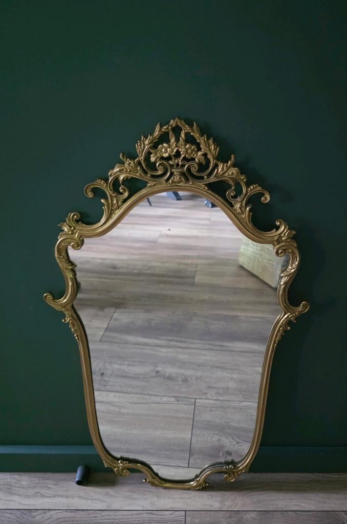 Vintage Franse rococo spiegel / Hollywood Regency, ca. 6 kg!, Antiek en Kunst, Ophalen, Ovaal, Minder dan 50 cm