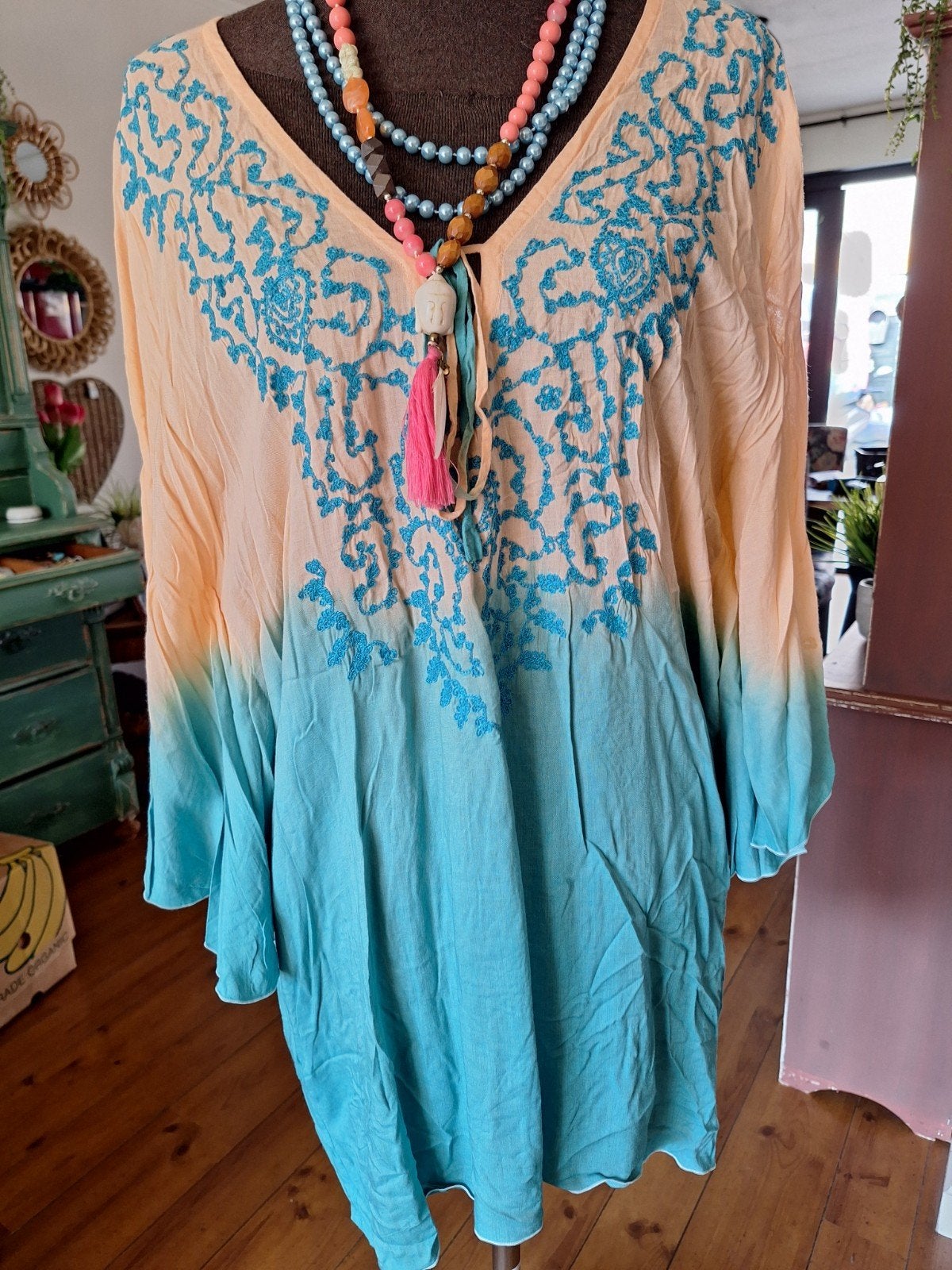 Tuniek ibiza boho style maat m 38 40 42, Kleding | Dames, Ophalen of Verzenden, Zo goed als nieuw, Maat 42/44 (L), Overige kleuren