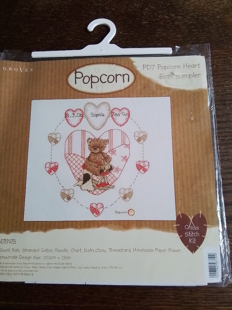 Borduurpakketje van popcorn, geboorte, Ophalen of Verzenden, Zo goed als nieuw, Handborduren, Borduurpakket