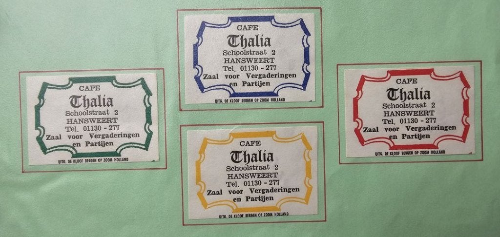 Café Thalia te Hansweert (Zaal voor vergaderingen partijen), Verzamelen, Ophalen of Verzenden, Zo goed als nieuw, Luciferdoosjes of -merken