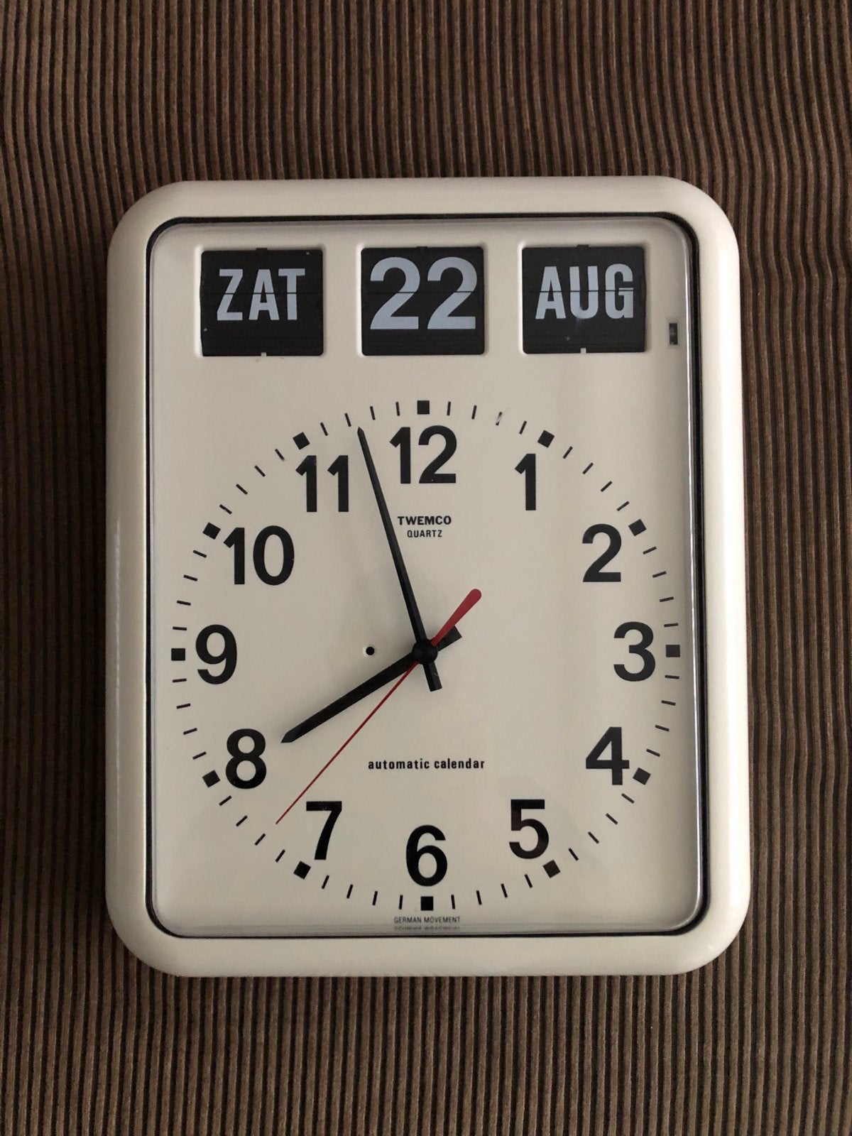 Twemco BQ-12 Wandklok met Automatische Kalender, Wandklok, Wit, Vintage, Analoog