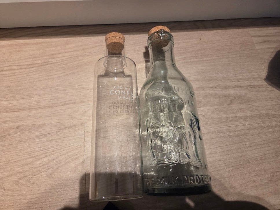 2 ongebruikte glazen flessen met kurk: melkfles, Glas of Glazen, Nieuw, Ophalen of Verzenden, Glas