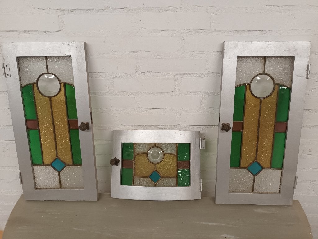 Set van 3 glas-in-lood ramen - decoratief en uniek, Doe-het-zelf en Verbouw, Gevelraam of Ruit, Gebruikt, Minder dan 80 cm, Glas in lood