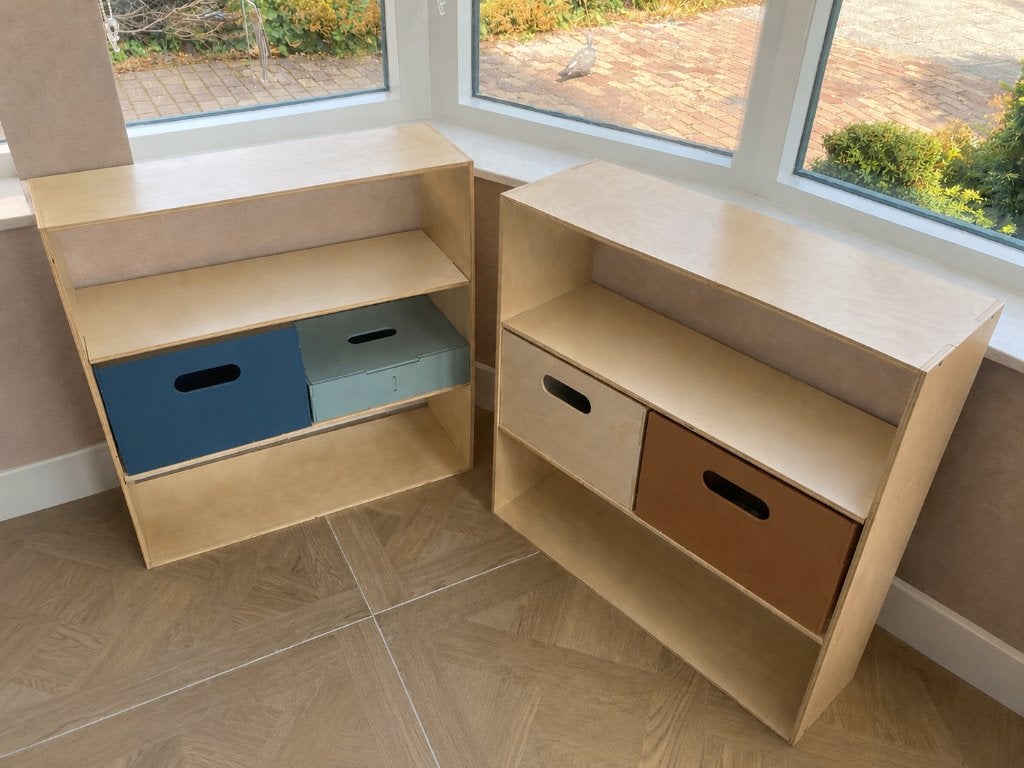 Set van 2 houten (speelgoed) kasten met opbergboxen - Nofred, Kinderen en Baby's, Kinderkamer | Overige Meubels, Ophalen, Zo goed als nieuw