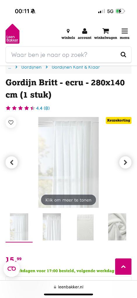 Kant en klare 11x Vitrage Britt NIEUW ecru wit (Leenbakker), Huis en Inrichting, Stoffering | Gordijnen en Lamellen, Ophalen, 100 tot 150 cm
