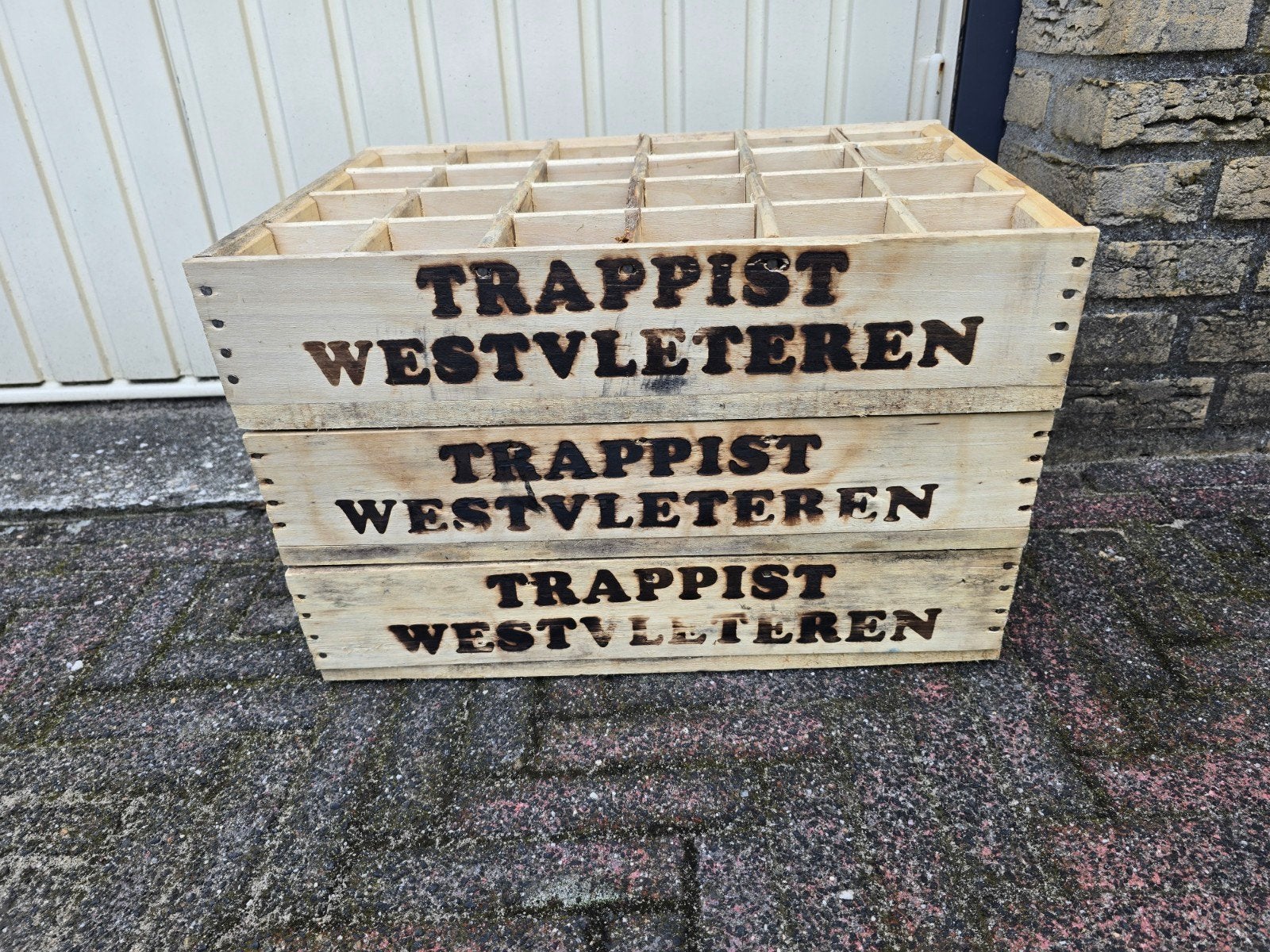 3x Houten krat Westvleteren - ook per stuk a 15 euro te koop, Ophalen, Minder dan 50 cm, Gebruikt, Minder dan 50 cm