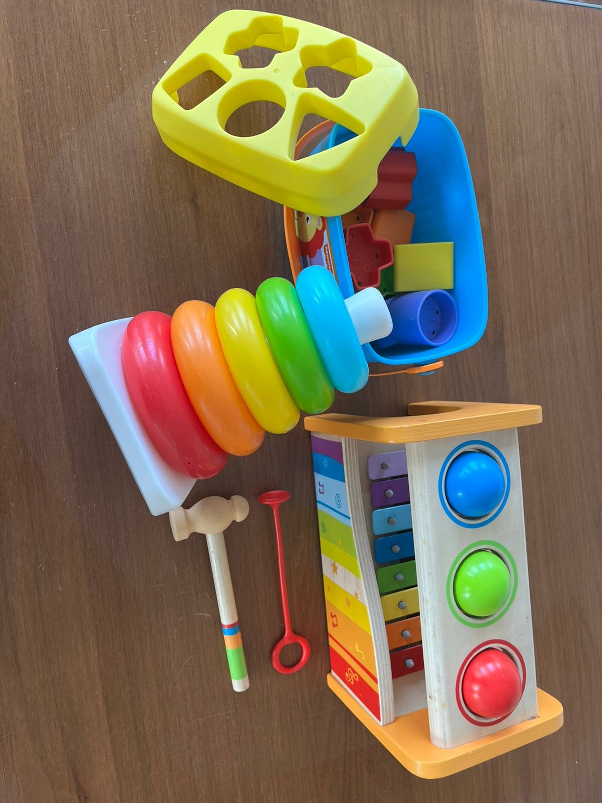 HAPE hamerbank/ Xylofoon & Fisher-Price (blokken & piramide), Ophalen, Gebruikt, Hout