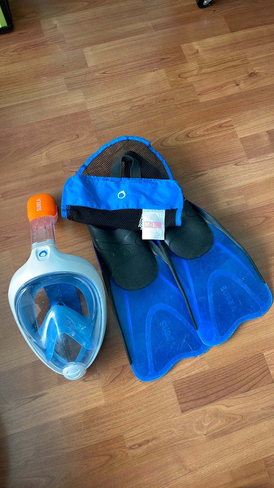Snorkelen snorkelset blauw mt 44-45, Ophalen of Verzenden, Zo goed als nieuw, Snorkelset