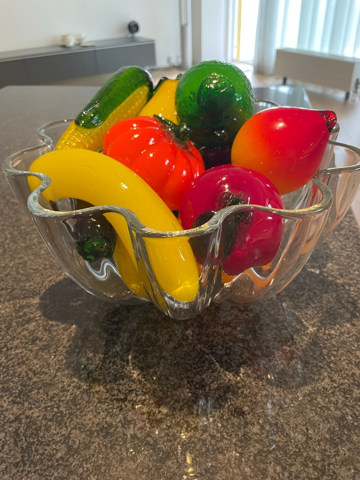 Glazen fruit met schaal en vaasjes - Decoratief set, Antiek en Kunst, Ophalen
