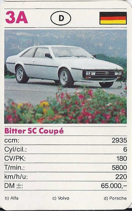 Kw1211 autokaartje bitter scx coupe (3a, Ophalen of Verzenden, Zo goed als nieuw, Auto's