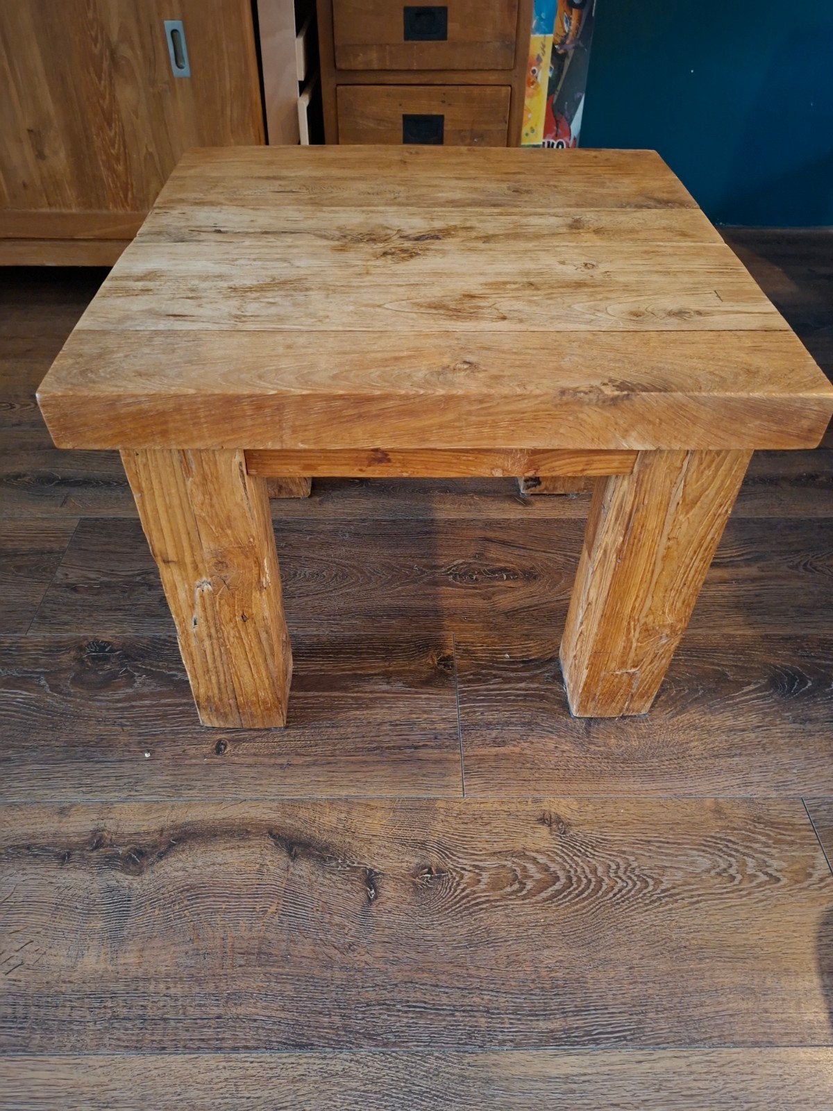 Massief teak houten salontafel 60x60x48 cm, Ophalen, Gebruikt, 50 tot 100 cm, 50 tot 100 cm