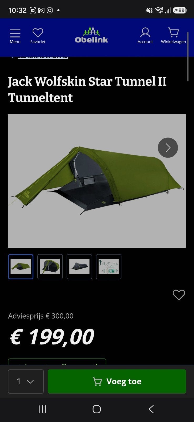 Nieuwe Jack Wolfskin Gossamer Tent - Greene Tea, Ophalen of Verzenden, Nieuw, Tot en met 2