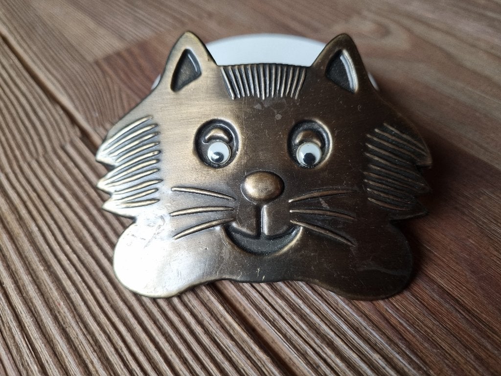 Zeldzame Vintage Metalen Haarspeld Poes Kat met Rol Ogen, Verzenden, Gebruikt, Haarspeld