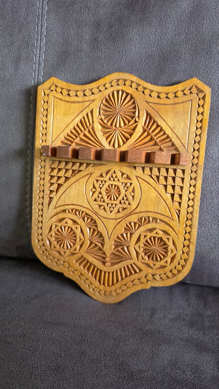 Houten Lepelrekje met Snijwerk voor 6 Lepeltjes, Ophalen of Verzenden