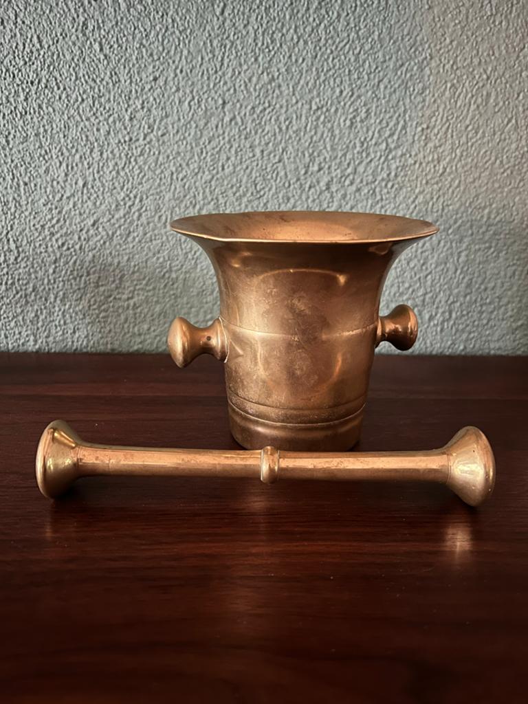Antieke Koperen Vijzel met Stamper, Ophalen of Verzenden, Koper