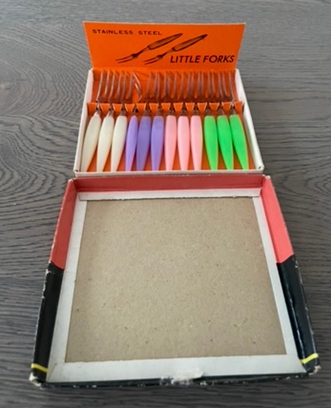 Vintage 'Little Forks' set - roestvrijstalen gebaksvorkjes, Ophalen of Verzenden
