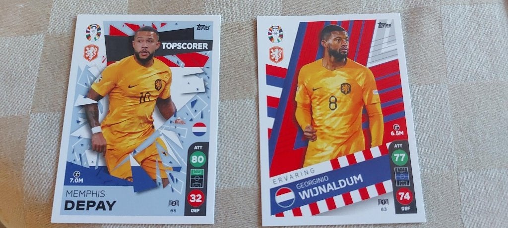 2 voetbal plaatjes EK 2024 Wijnaldum en Depay, Ophalen of Verzenden, Nieuw, Meerdere plaatjes