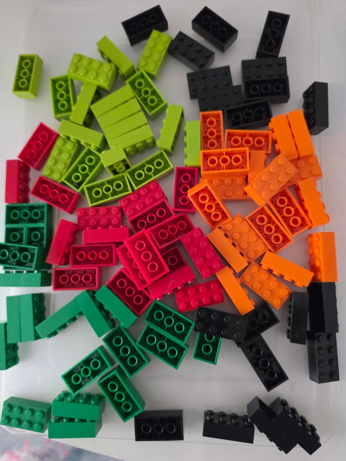 100  LEGO 4x2 bouwstenen in 5 kleuren, Ophalen of Verzenden, Gebruikt, Losse stenen, Lego