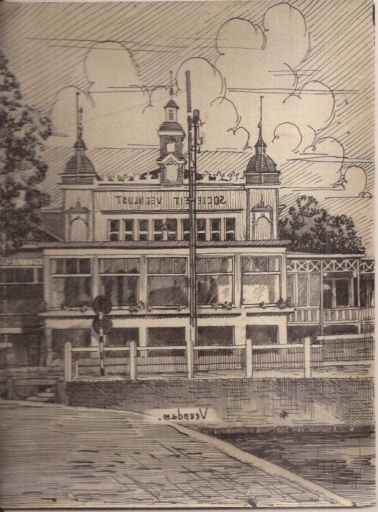 Veendam Sociëteit Veenlust Tekening Sievers 1945, Ophalen of Verzenden, Tekening, Pentekening, Handgemaakt