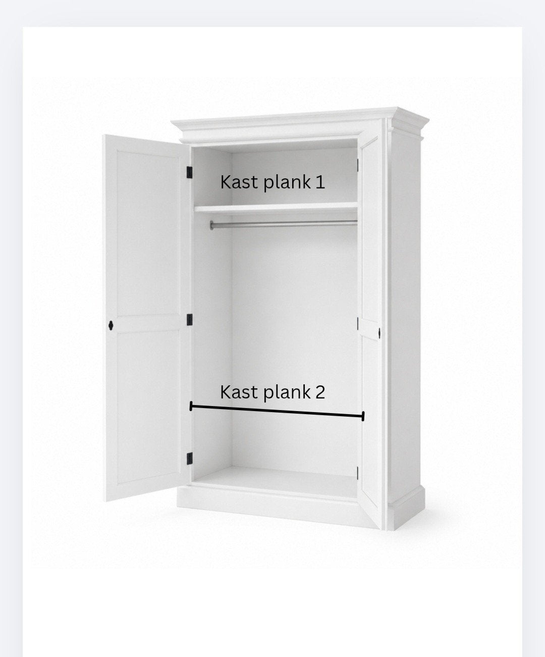 Witte kledingkast met hangruimte en planken, Ophalen, Met deur(en), Gebruikt, 50 tot 100 cm