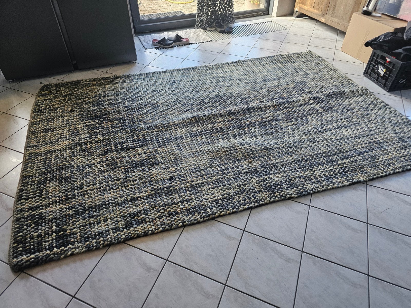 Groot handgemaakt wollen vloerkleed 190x280cm, Ophalen, Gebruikt, Blauw, 150 tot 200 cm
