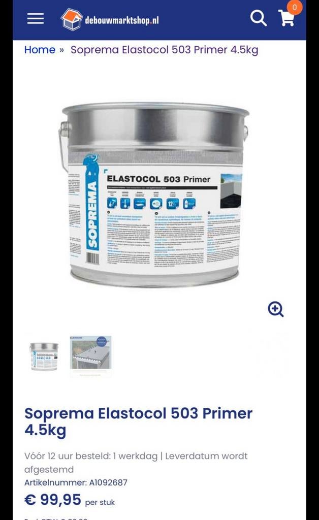 Elastocol 503 Primer voor dakleer, 5 tot 10 liter, Ophalen of Verzenden, Zo goed als nieuw, Overige kleuren