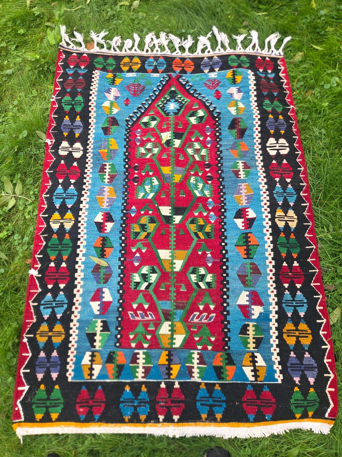 Handgeknoopt Kelim Tapijt - 150x100 cm, Gebruikt, Blauw, 100 tot 150 cm, 50 tot 100 cm