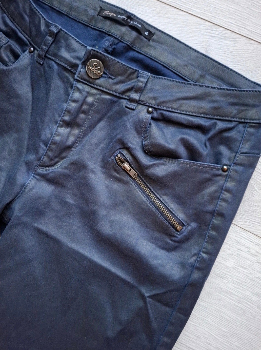 Steps broek glans donker blauw maat 40, Kleding | Dames, Broeken en Pantalons, Maat 38/40 (M), Blauw, Ophalen of Verzenden, Steps