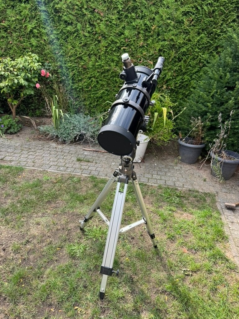 Bresser 150/1000 spiegeltelescoop – EQ montering + 2 motoren, Audio, Tv en Foto, Ophalen, Gebruikt, 80 tot 200 mm, Met statief