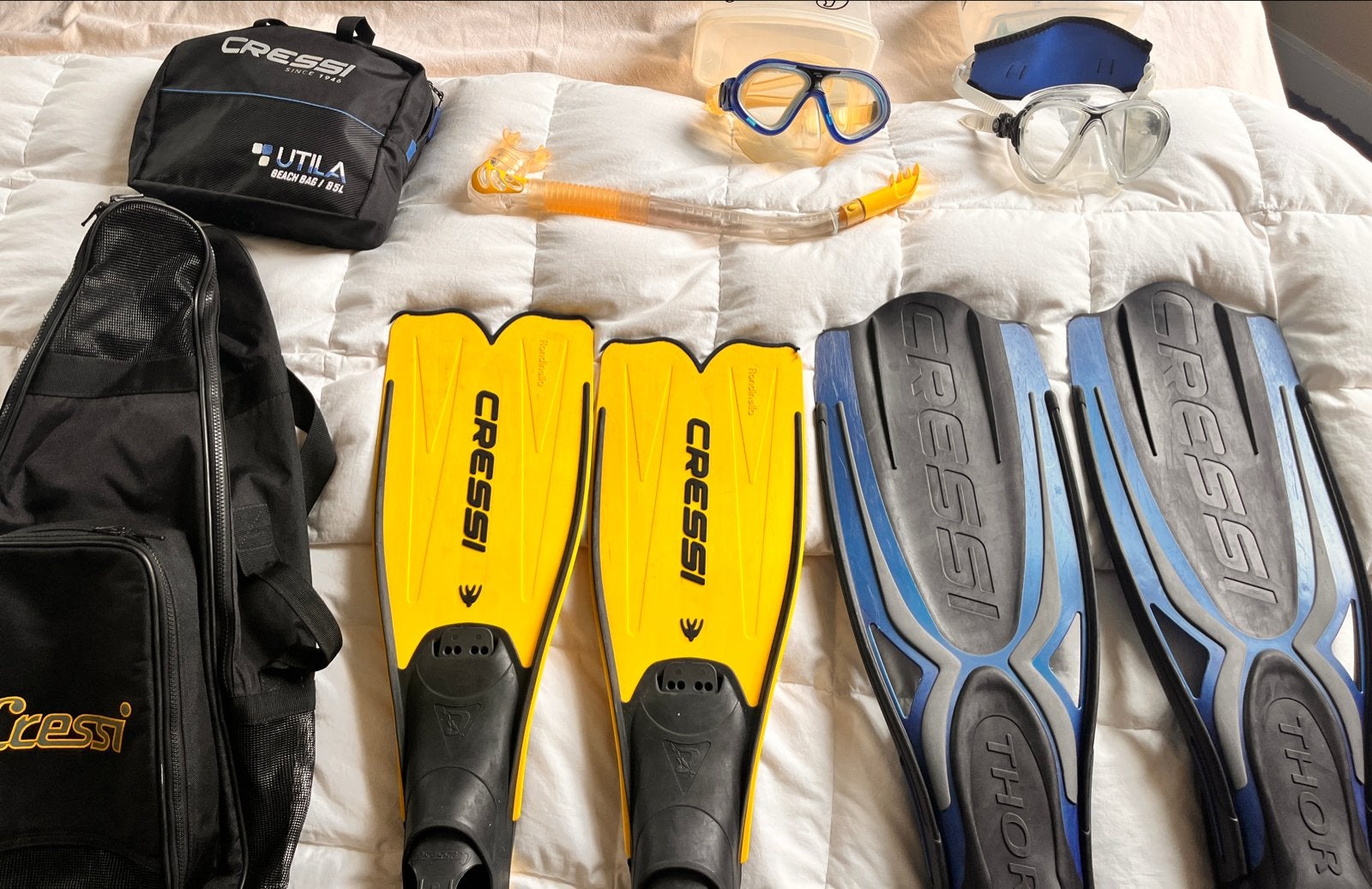 Cressi Duikspullen: Flippers, Brillen, Tassen, Ophalen of Verzenden, Gebruikt, Zwem- of Duikvliezen
