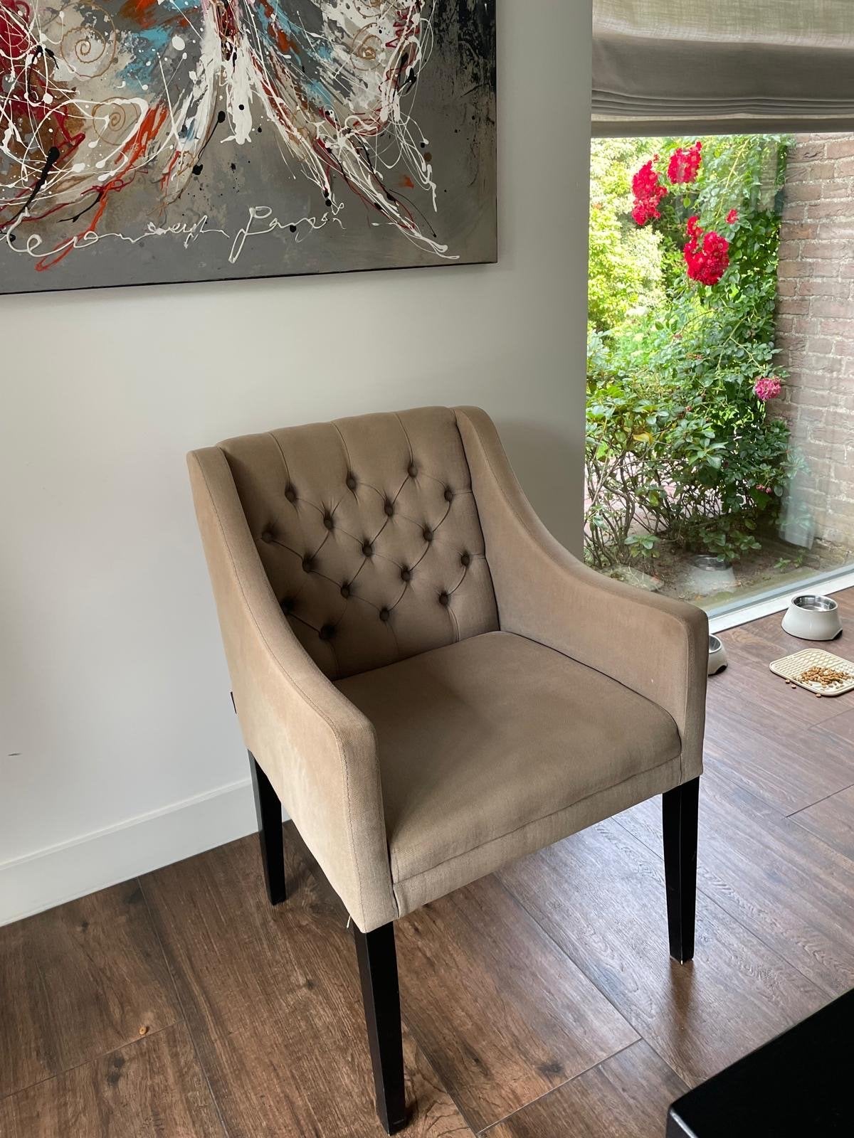 8 Goossens stoelen - Beige/Taupe met knopen, Ophalen, Gebruikt, Overige kleuren, Stof