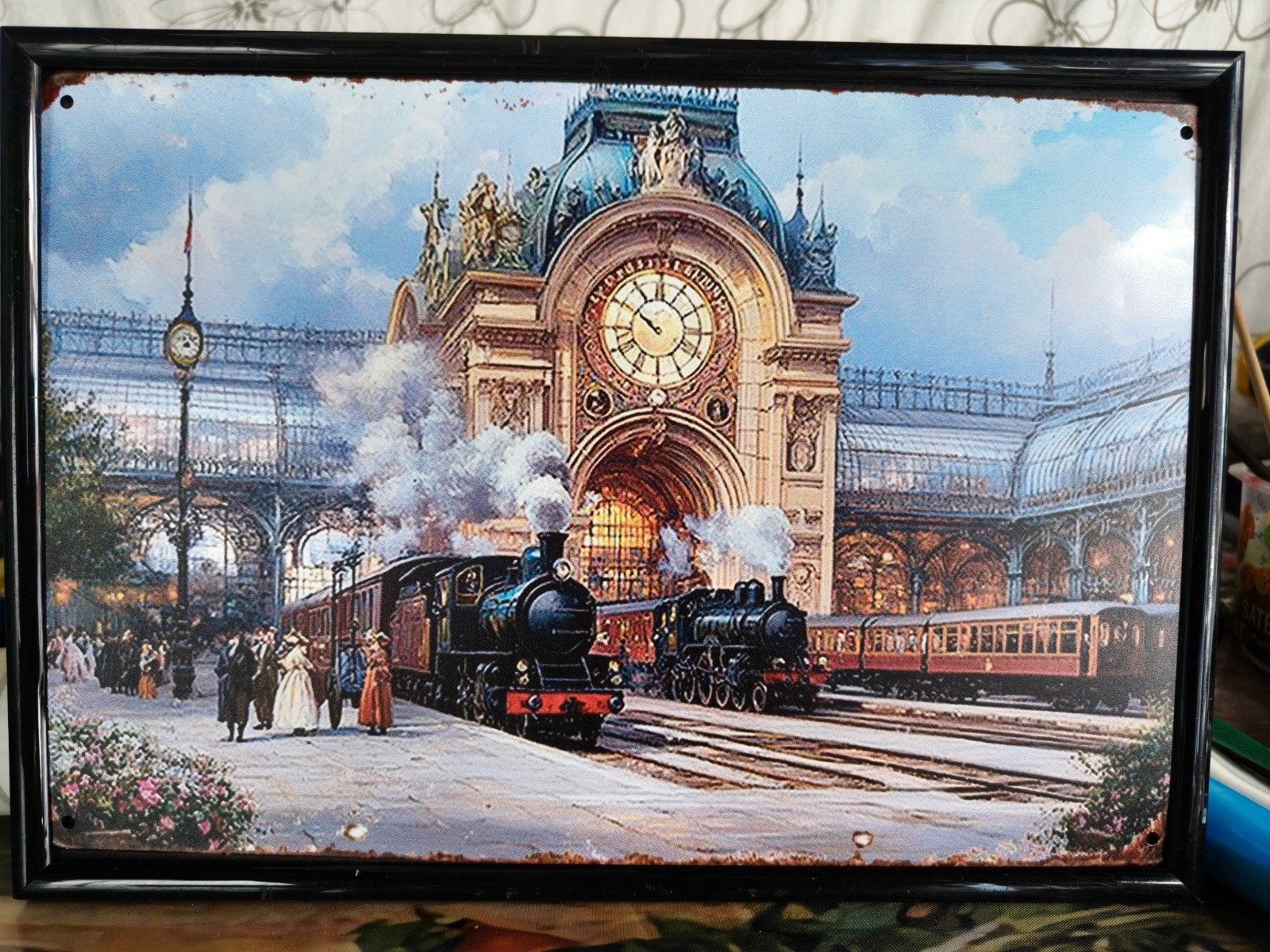 Vintage metalen plaat trein station decoratie, Antiek en Kunst, Verzenden
