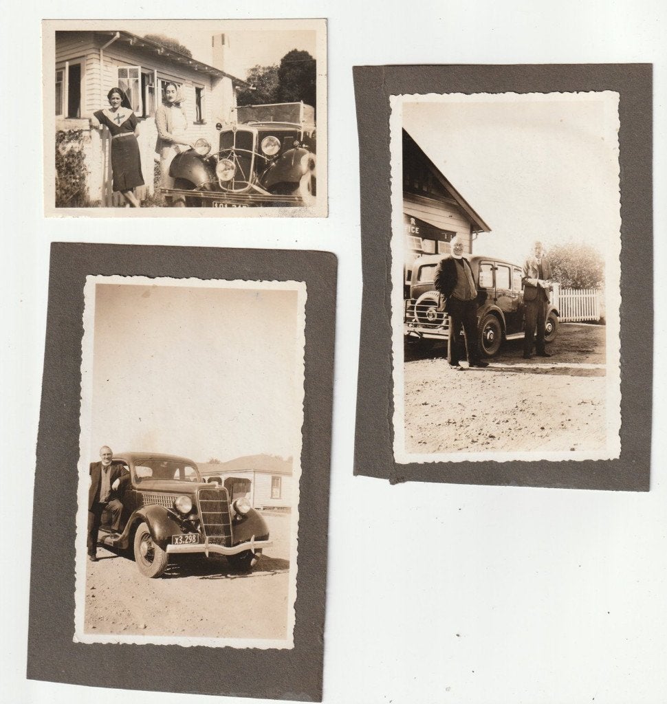 3 oude foto's oldtimers waaronder Ford V8, Gebruikt, Verzenden, Foto, Voor 1940