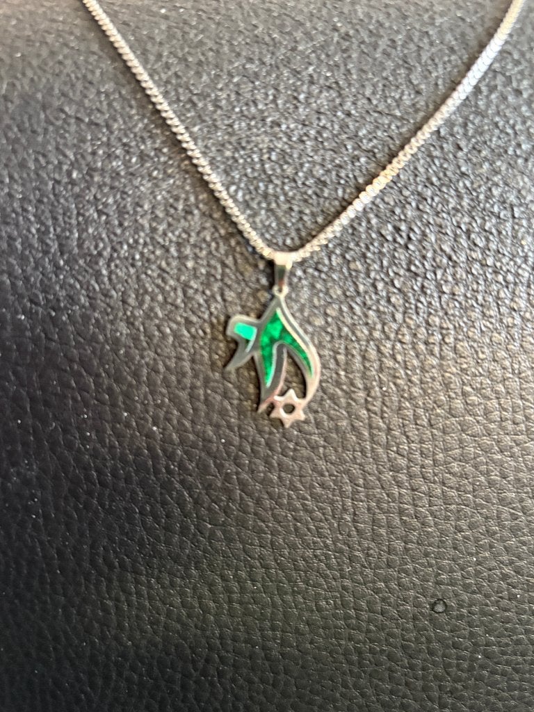 RVS ketting met hanger Chai Davidster Eilat Groen, Sieraden, Tassen en Uiterlijk, Nieuw, Ophalen of Verzenden, Groen, Overige materialen
