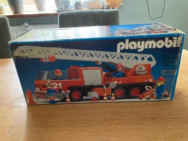 Playmobil vintage brandweerwagen 3525 jaren 80 oud in doos, Gebruikt, Complete set, Voertuig, Ophalen of Verzenden