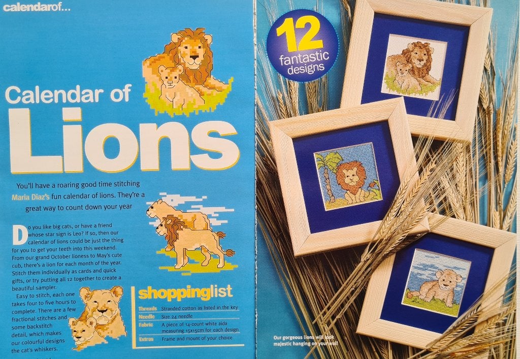 12 borduurpatronen van leeuwen, Hobby en Vrije tijd, Borduren en Borduurmachines, Ophalen, Nieuw, Handborduren, Patroon